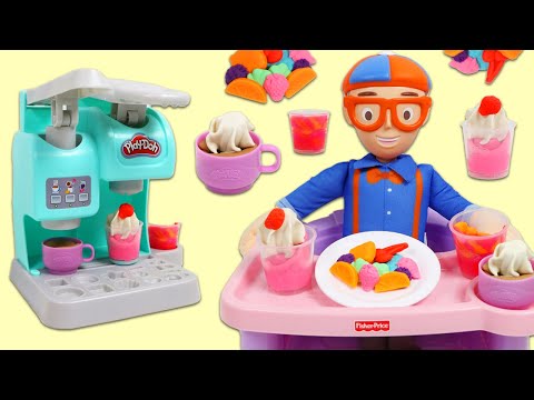Blippi Opens Smoothie & Coffee Shop for Friends with Play Doh Colorful Cafe Kitchen Toy Playset!