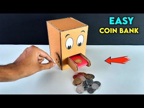 How to make piggy bank | Easy cardboard coin machine , best homemade school project