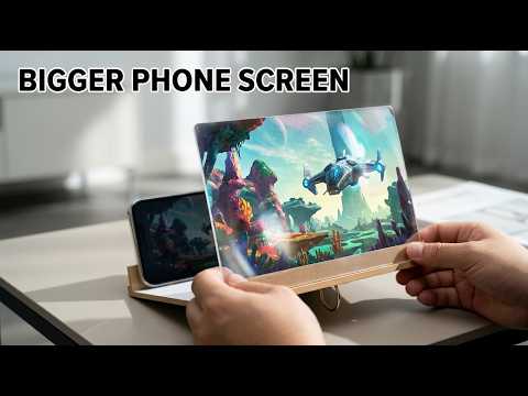 Phone Screen Magnifier,Folding Stand with Wireless Remote - 3D HD Phone Magnifying Screen,for Movie TV Game Video Entertainment Viewing video review thumbnail