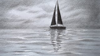 How to Draw a Sailing Boat - How to Draw a Sea - How to Draw Clouds