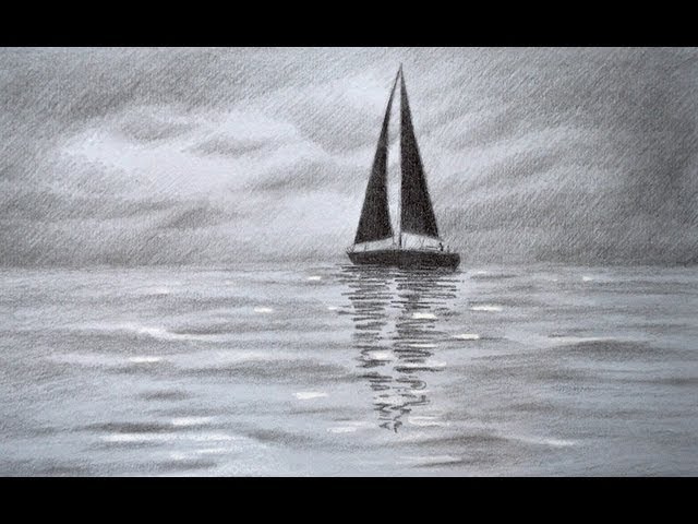 How to Draw a Sailing Boat - How to Draw a Sea - How to Draw Clouds