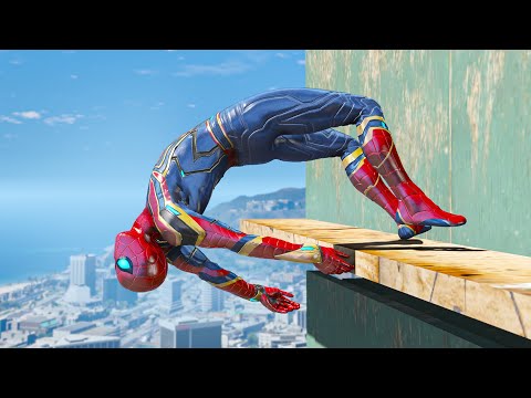 GTA 5 Iron Spiderman Falling off Highest Buildings - Spider-Man Fails #17  (Euphoria Ragdolls)