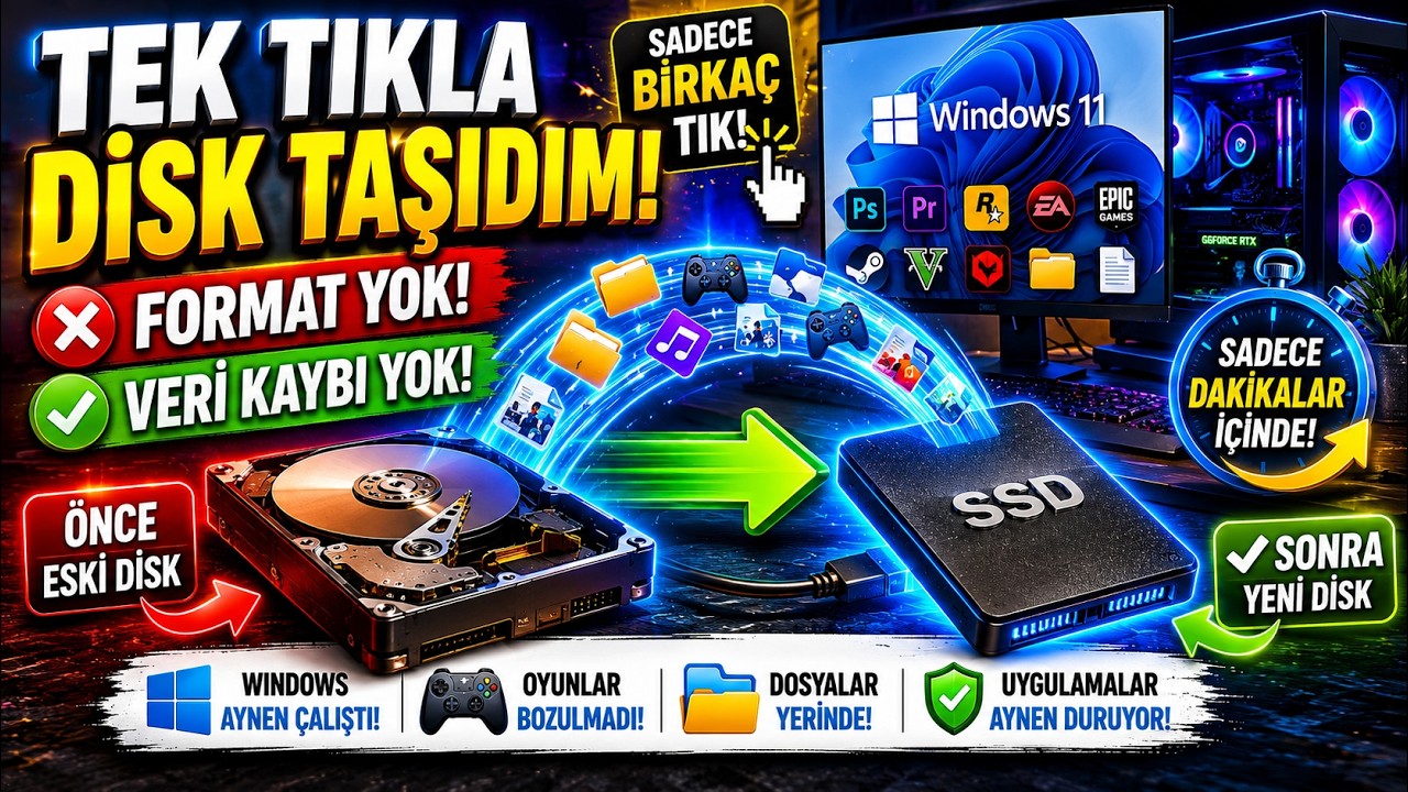 Windows’u Yeni Diske TAŞIDIM! 😱 Format Yok, Veri Kaybı Yok! 🔥