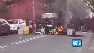 Cortei, a Roma tensioni con la polizia: lancio di bottiglie e bombe carta
