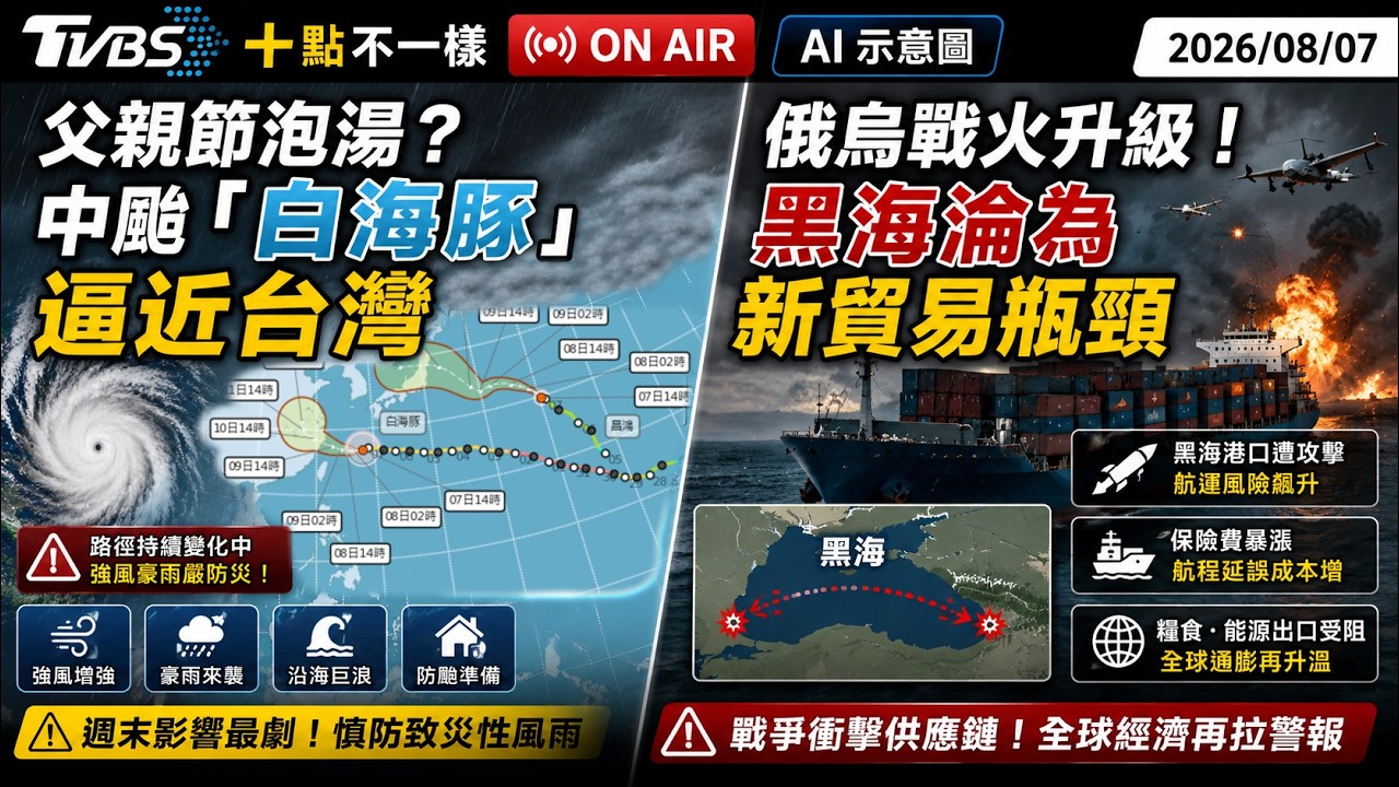 【0807 十點不一樣LIVE】父親節泡湯?中颱「白海豚」逼近台灣 俄烏戰火升級!黑海淪為新貿易瓶頸