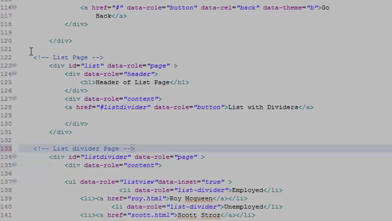 7. Creating jQuery Mobile List