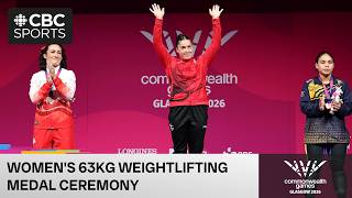 Maude Charron gets her gold medal and the Canadian anthem plays on Day 5 at the Commonwealth Games