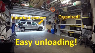 Easy unloading of no build Suburban camper after SUV camping trip!