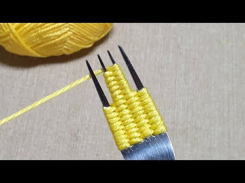 Amazing Woolen Craft Ideas - Easy Woolen Flower Making with Fork - Hand Embroidery Amazing Tricks