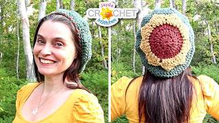 Boho Sunflower Beret for Adults & Kids - using Hue and Me by Lion Brand