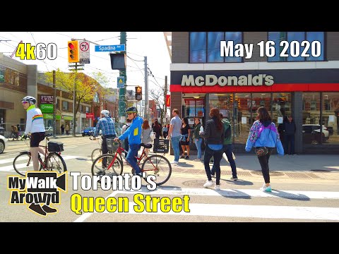 Exploring Queen St Toronto on Saturday May 16 2020 during a gorgeous afternoon (Toronto 4k video)