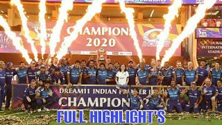 Vivo IPL 2020 MI VS DC Final Match Full Highlights 10 November | MI Vs DC
