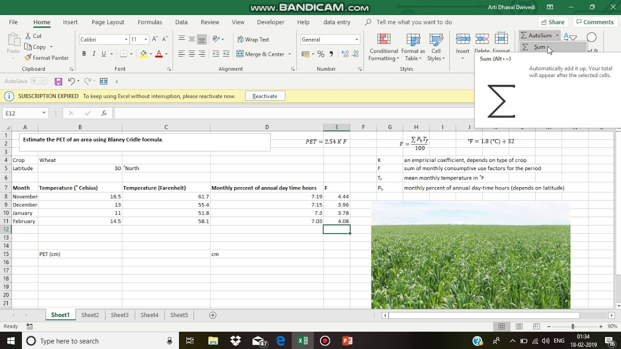 Consumptive use / Potential Evapotranspiration using Blaney Cridle formula | Hydrology
