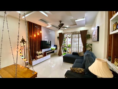 Living Hall Interior Design // Fully Furnished with Wooden Swing, Lights Works, Decor Items