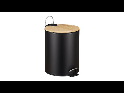 Kosmetikeimer mit Bambusdeckel 5 Liter Schwarz - Braun - Silber - Bambus - Metall - Kunststoff - 20 x 26 x 25 cm