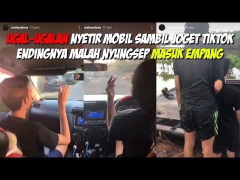 Apes Nyetir Mobil Sambil Joget Tiktok, Endingnya Malah nyemplung Empang.