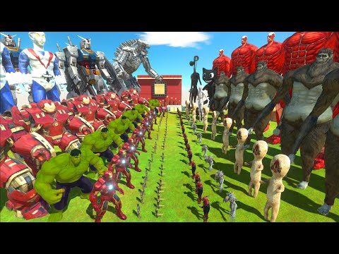 MONSTER WAR - Team MECHAGODZILLA GUNDAM ZONE FIGHTER VS Team Monster SIREN HEAD + COLOSSAL TITAN