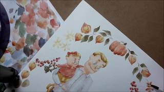 Drawing process: Autumn family portrait illustration