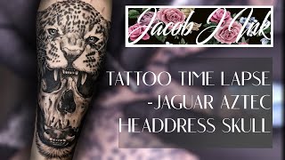 Aztec Jaguar Headdress Skull -Tattoo Time Lapse -Jacob J Ink