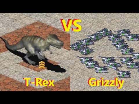 How many Grizzly Tanks can 1 T-Rex stop? (Fully Upgraded) - Red Alert 2