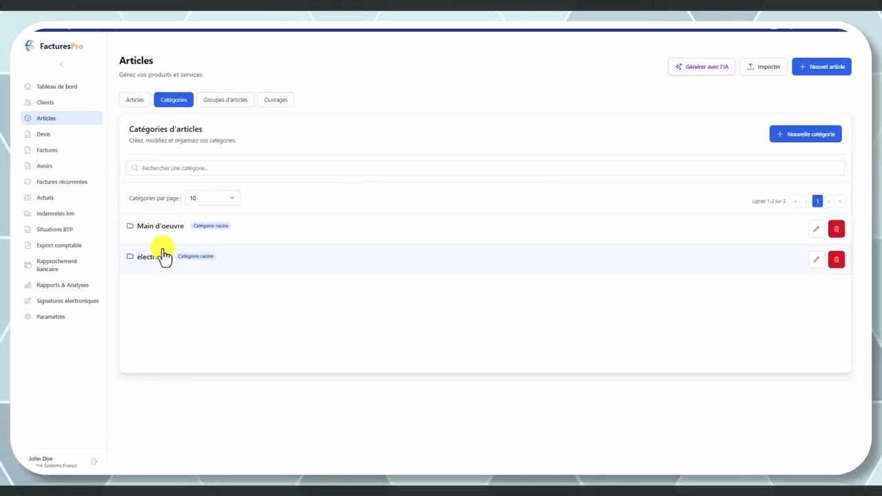 Tutoriel vidéo : Catégories d'articles — Formation FacturesPro