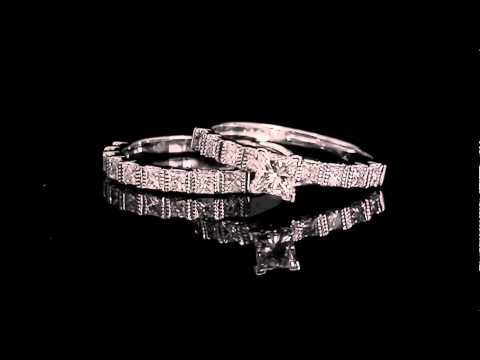 1 1/10 CTW Diamond Engagement Ring and Wedding Band Bridal Set in 14K White Gold