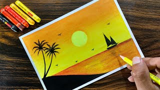 Sunset Scenery with Oil Pastel for beginners - Ste