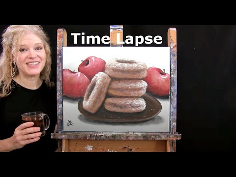 PAINTING TIME LAPSE - Learn How to Draw and Paint "APPLE CIDER DONUTS" - Acrylic Painting Tutorial