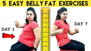 5 Belly Fat Exercises For Beginners  |  How To Lose Belly Fat in 1 Week at Home in Hindi