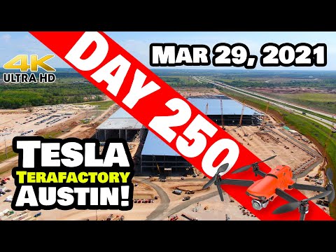 Tesla Gigafactory Austin 4K  Day 250 - 3/29/21 - Tesla Terafactory Texas - BIG PROGRESS GIGA TEXAS!