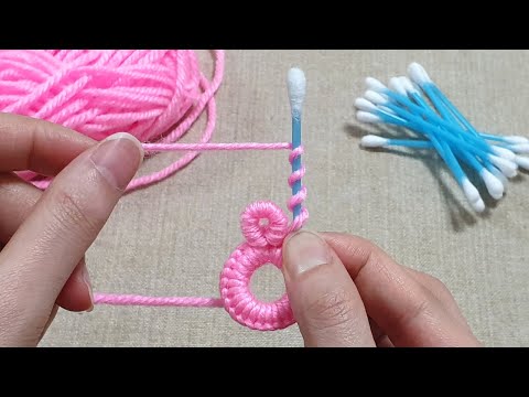Wonderful Flower Making trick with Cotton buds and wool - Amazing Hand Embroidery Flower design idea
