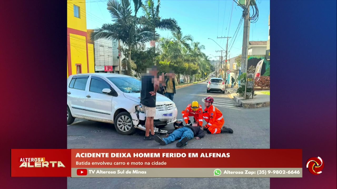 Homem fica ferido após acidente entre moto e carro em Alfenas