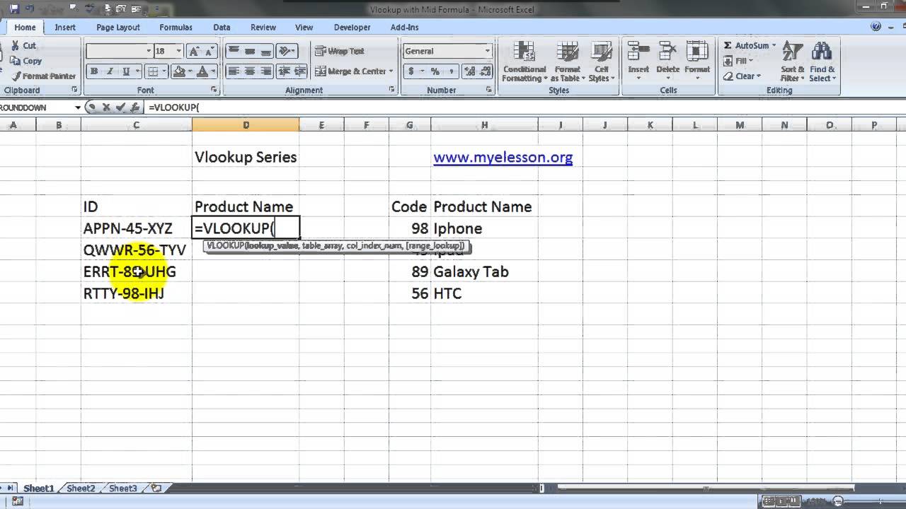 Vlookup with Mid Formula In Excel