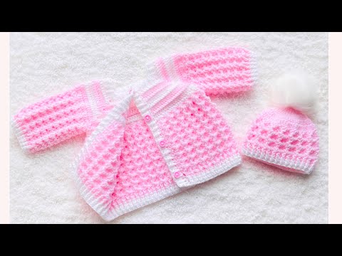 WOW!! EASY Baby Cardigan Sweater set with CRYSTAL...