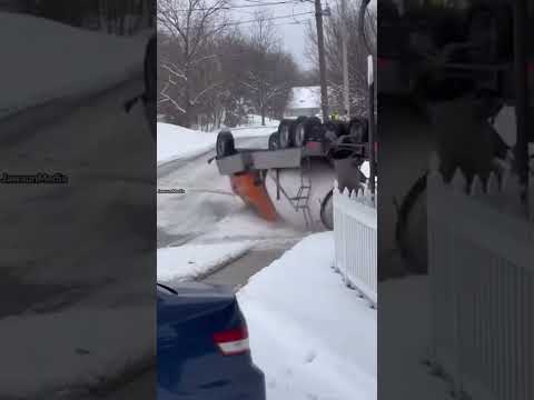 Cement Mixer Tips Over on Icy Residential Hill 🚧