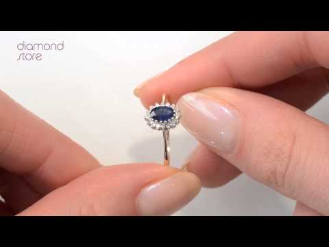A3236 - Sapphire 6 x 4mm And Diamond 9K Gold Ring