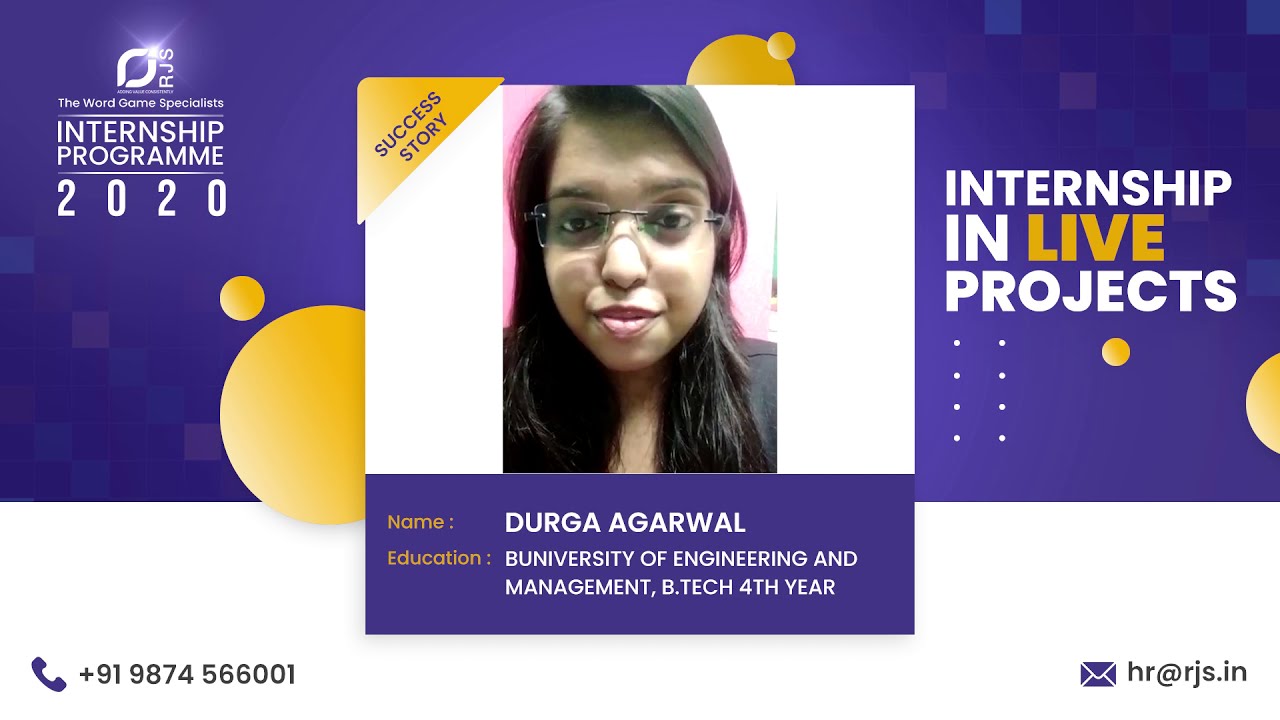 Internship Program 2020 at R J Software | Success story - Durga Agarwal