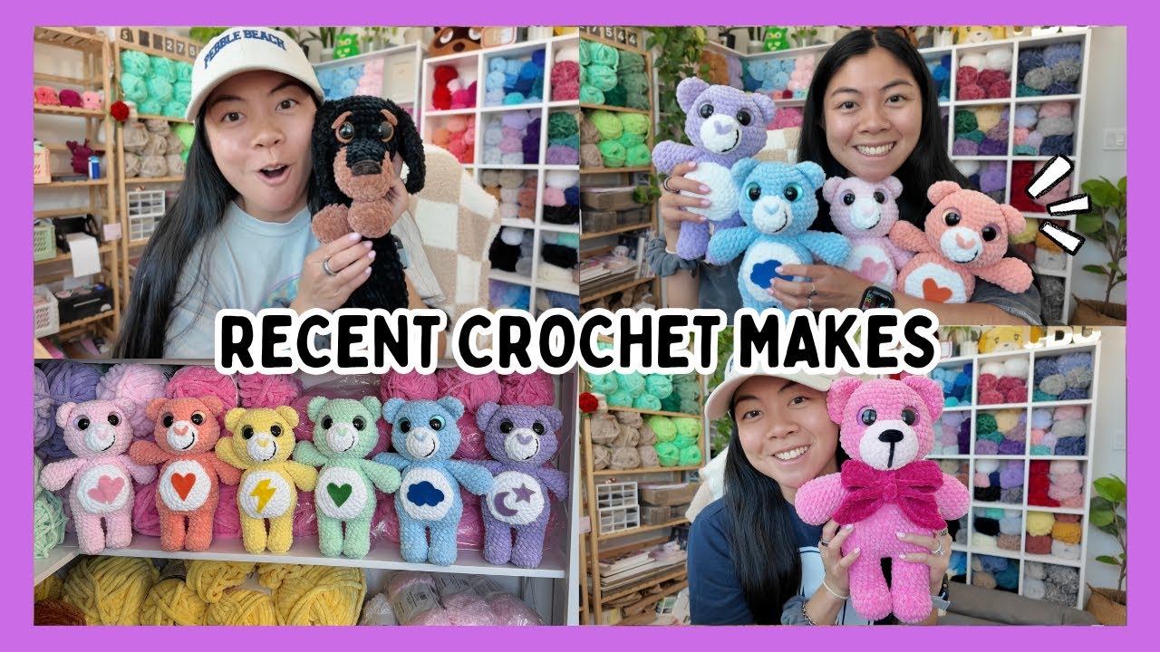 Everything I Crocheted Recently 🧶 Mini Care Bears, Fuzzy Dachshunds, & More! Crochet With Me Vlog
