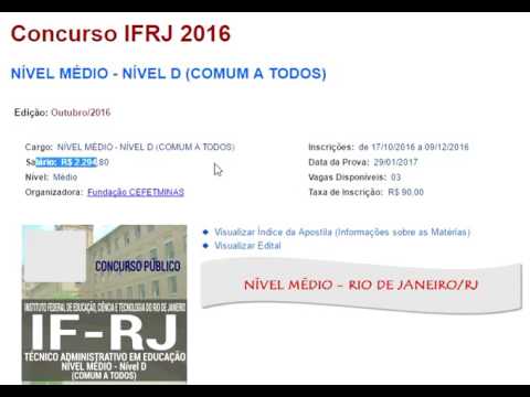 Concurso e Edital Nível Médio-Nível D IFRJ 2017