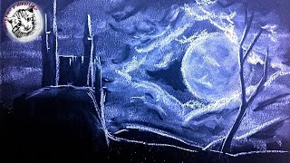 Como Dibujar con Tiza: Noche en el Castillo. Paso a Paso, Full Time Video