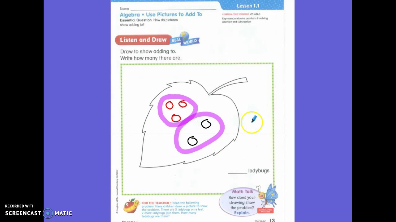 First Grade Math Lesson 1.1 Use Pictures to Add