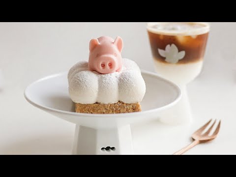 구름 위의 돼지 무스케이크 만들기🐷 캐논 EOS M6 Mark II로 촬영한 홈디저트 케이크 How To Make No Oven Mousse Cake