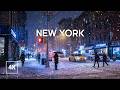 Snowy Winter Night Walk In Manhattan New York SNOW Walking Tour 4k
