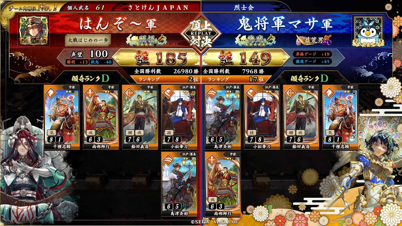 英傑大戦 頂上対決【2026/04/05】はんぞ～ VS 鬼将軍マサ