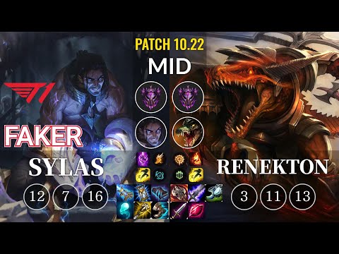 T1 Faker Sylas vs Renekton Mid - KR Patch 10.22