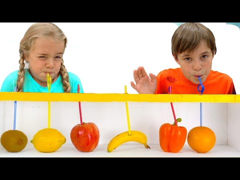 Bogdan Helps His Littlle Sister Anabella to Try Fruits | Healthy Eating for Children