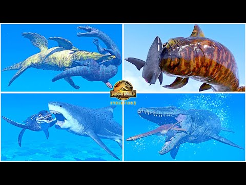 All Marine Reptiles Animations in Jurassic World Evolution 2 🦈 Megalodon, Mosasaurus, Dunkleosteus