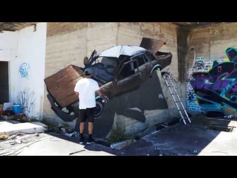 Cemented car - anamorphic painting by odeith - Timelapse