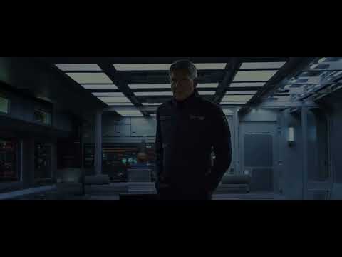 Trailer frame: Ender at the command interface in the final simulation, fleets arrayed below