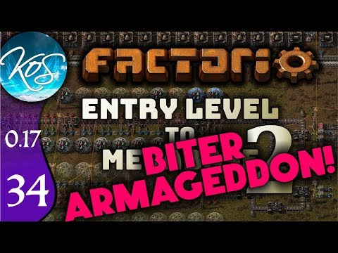 Factorio 0.17 Ep 34: BITER ARMAGEDDON - Entry Level to Megabase 2 - Tutorial Let's Play, Gameplay